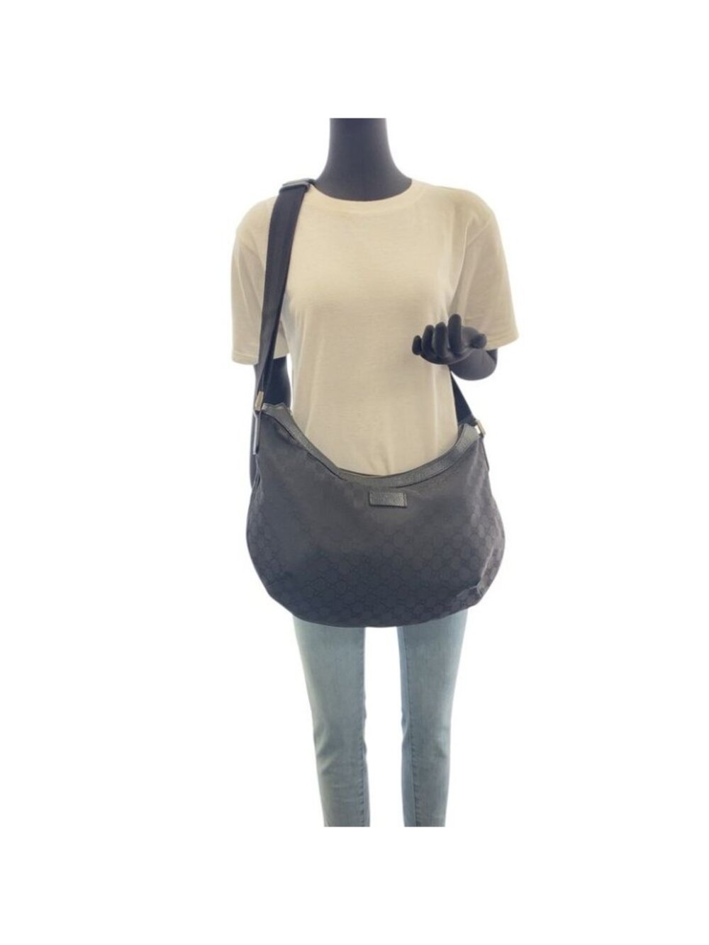 ★SOLD★ Gucci Black Silver GG Canvas Leather Crossbody Shoulder Bag - Picture 6 of 9